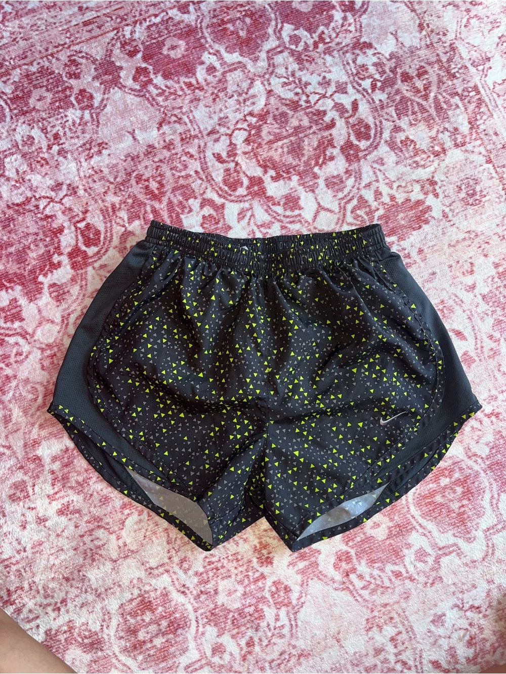 Nike Black Athletic Shorts with Neon Yellow Triangle Print